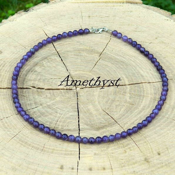 3MM Round Bead Amethyst Beaded Choker Healing Dainty Women Crystal Necklace Gift