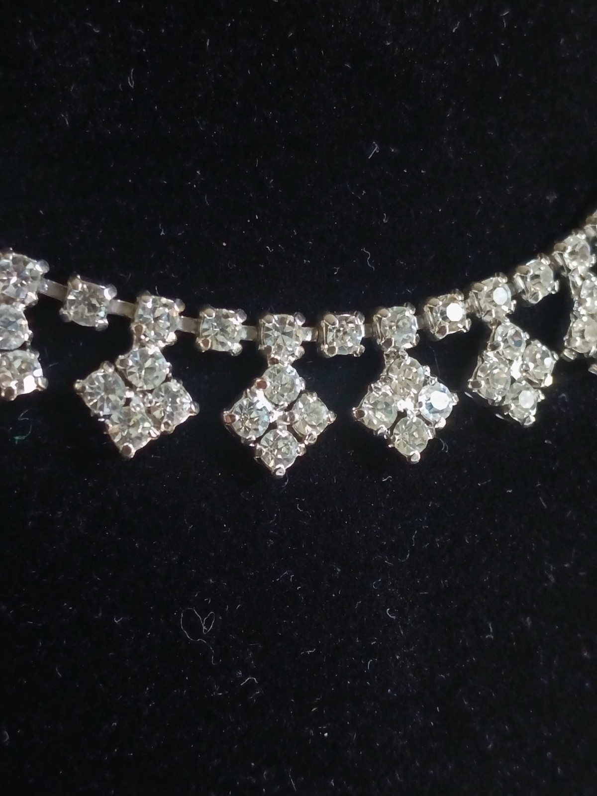 Silver Tone Clear Crystal Rhinestone Tennis Choker Necklace Square Drop Box
