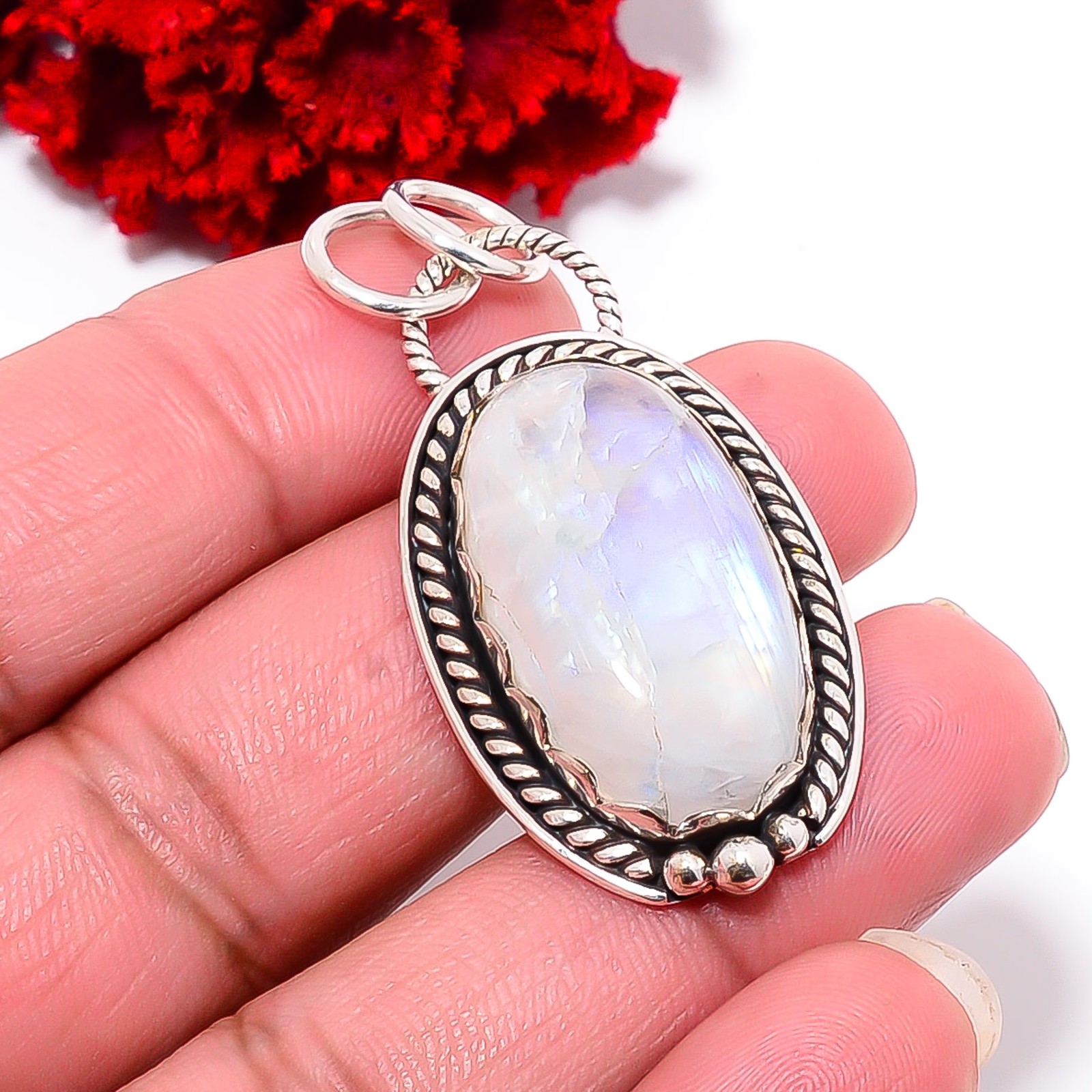 Rainbow Moonstone – India Handmade 925 Sterling Silver Pendant 1.83 P99868