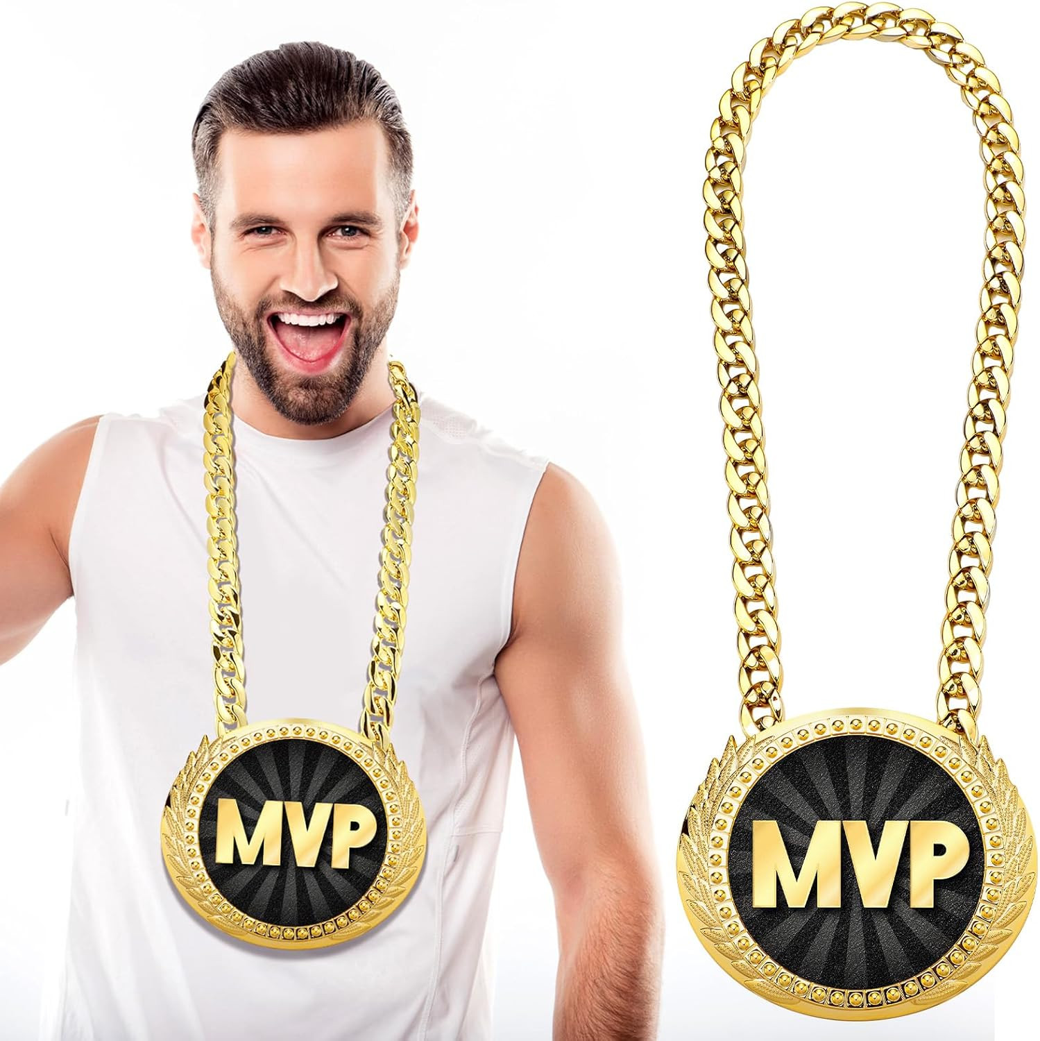 Sports MVP Turnover Chain Medal 6″ Big Gold Champ Award Necklace Chain Baseball
