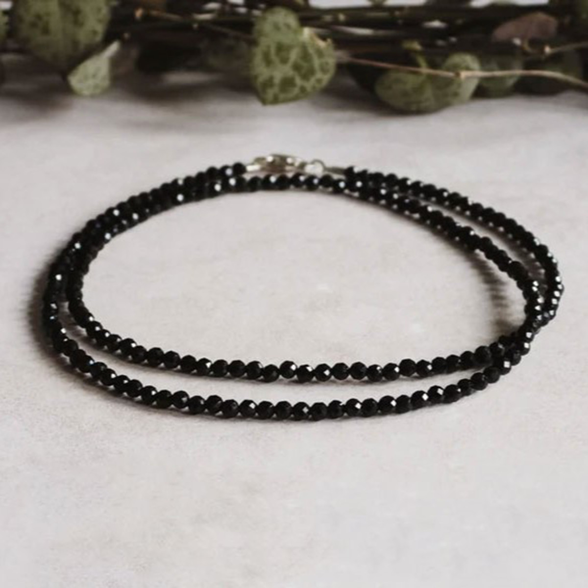 Natural Black Obsidian Choker 2mm Crystal Gemstone Beads Dainty Choker Necklace
