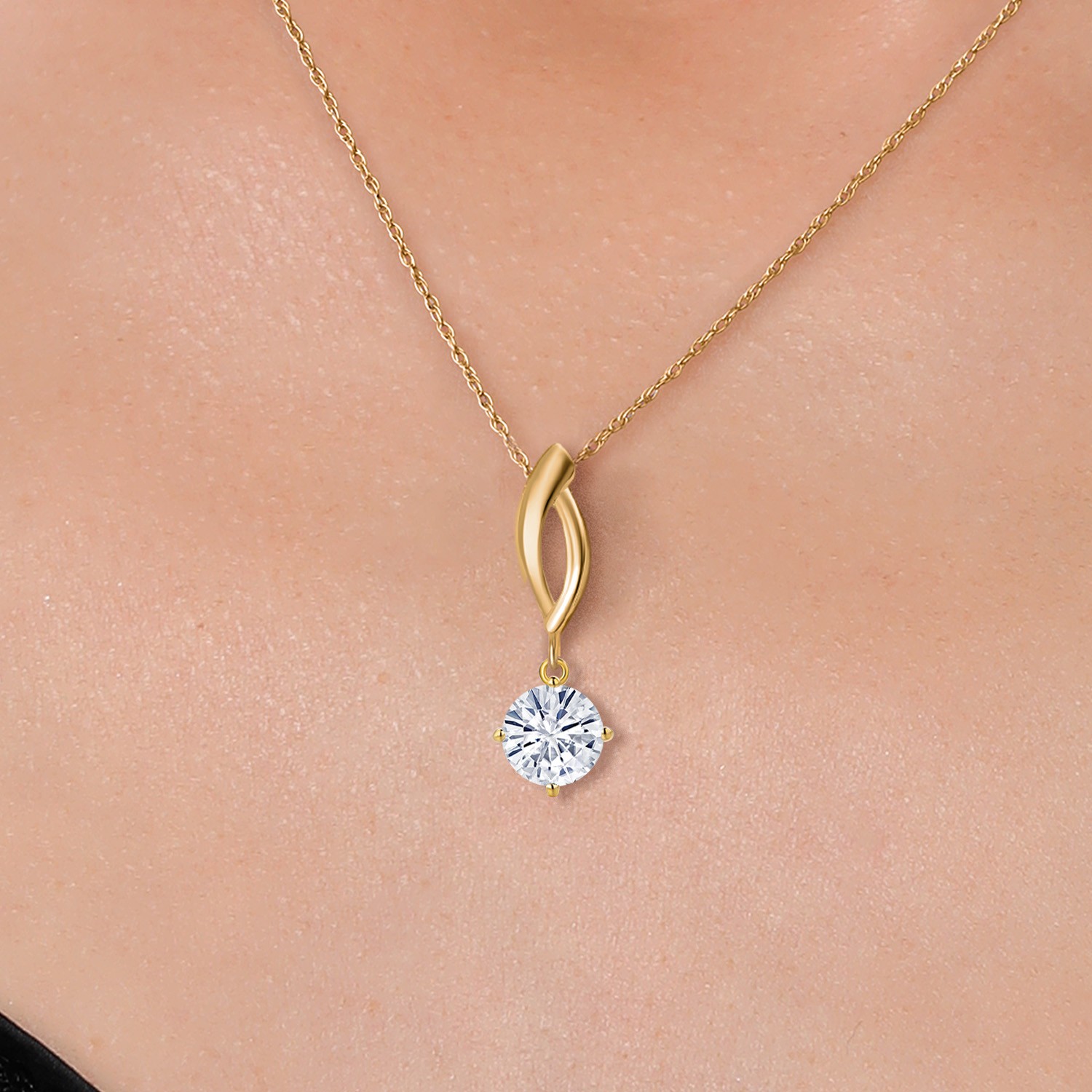 Infinity Drop Pendant Necklace for Women in 10K Yellow Gold | 6.5MM Round