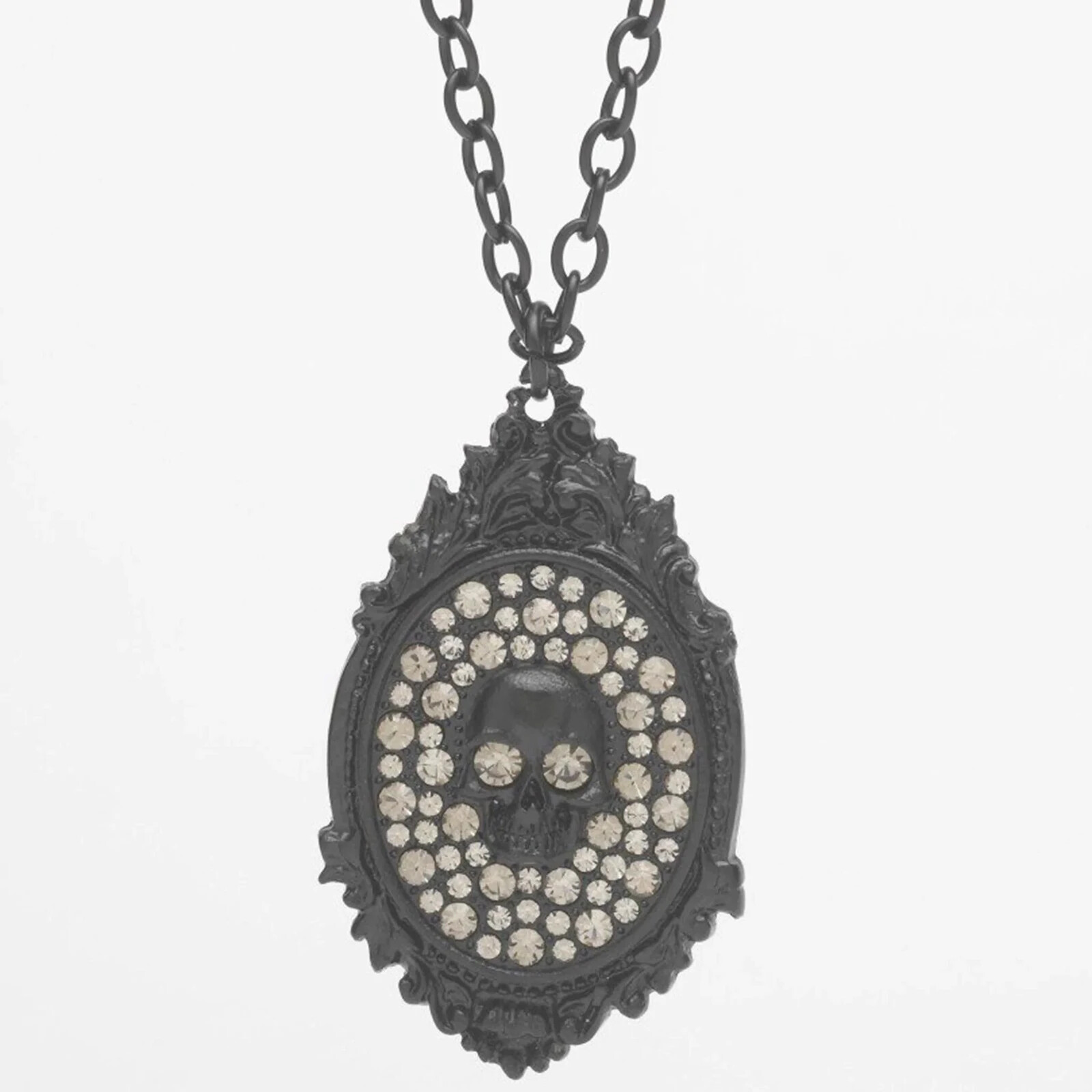 New Men Women Pendant Dog Tag Rock Rebel Skull Black Silver Bling Rhinestones