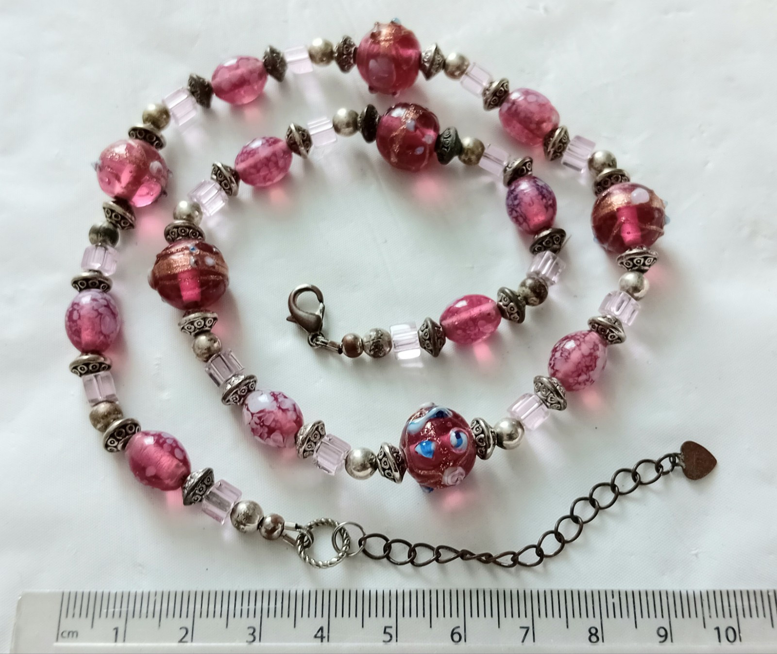 46cm Rustic Pink Lampwork Glass Bead Necklace A249