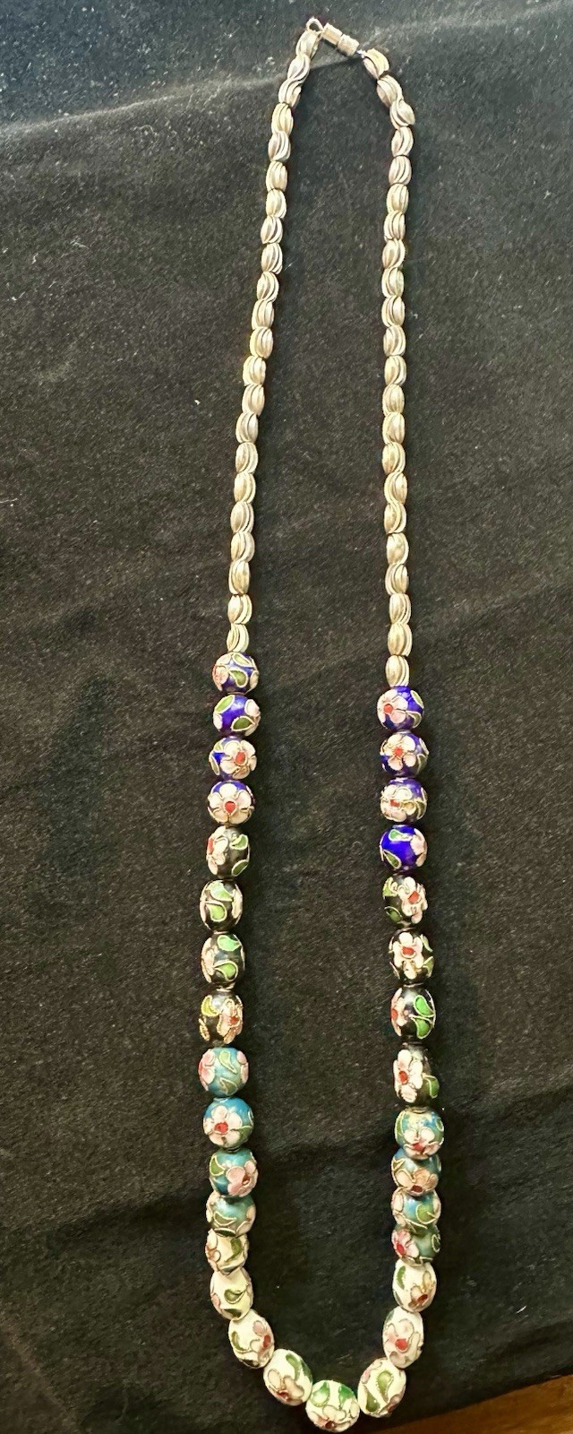 Multicolor Glass Beaded Necklace Silver Tone Ball/Bead Chain Hook Closure