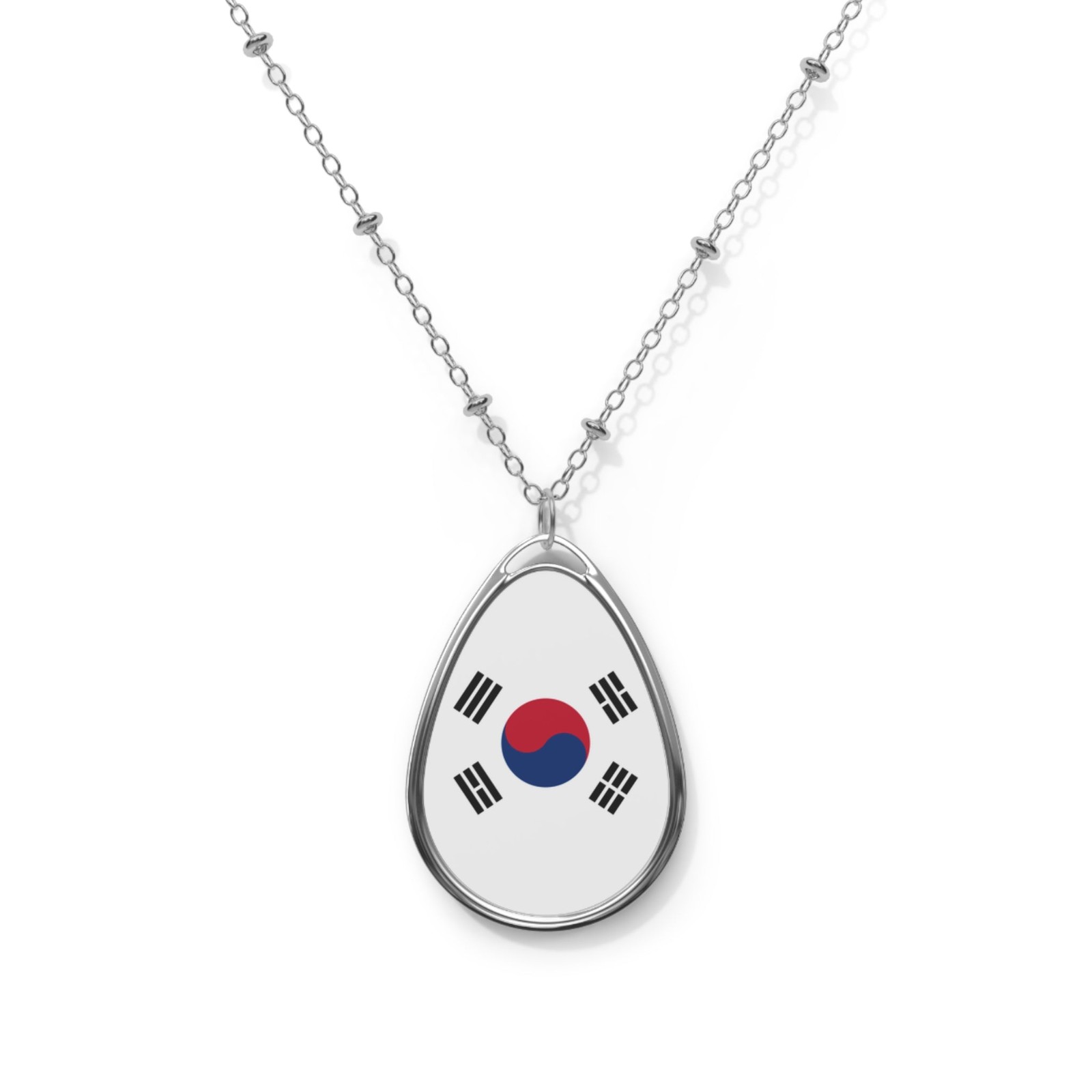South Korea Flag Pendant Necklace – Oval Taegeukgi Charm – One Size /