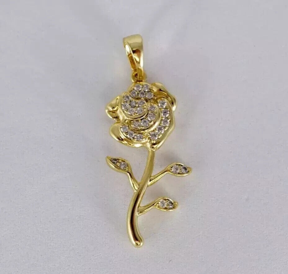 Round Simulated Diamond Women’s Beautiful Rose Pendant In 14k Yellow Gold Plated