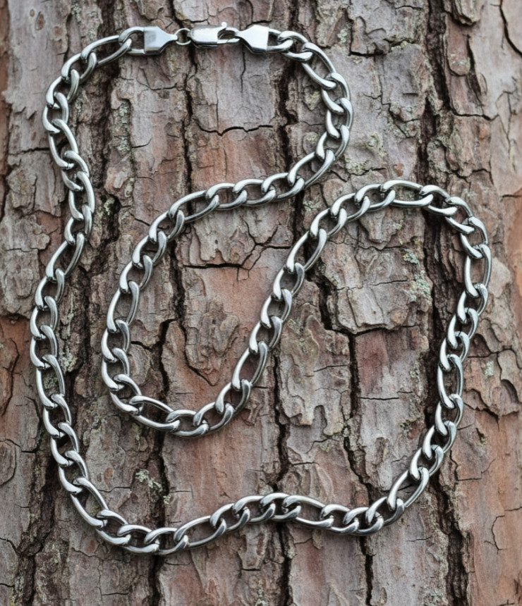 Men or Women 8mm Stainless Steel Figaro Necklace / Chain 15