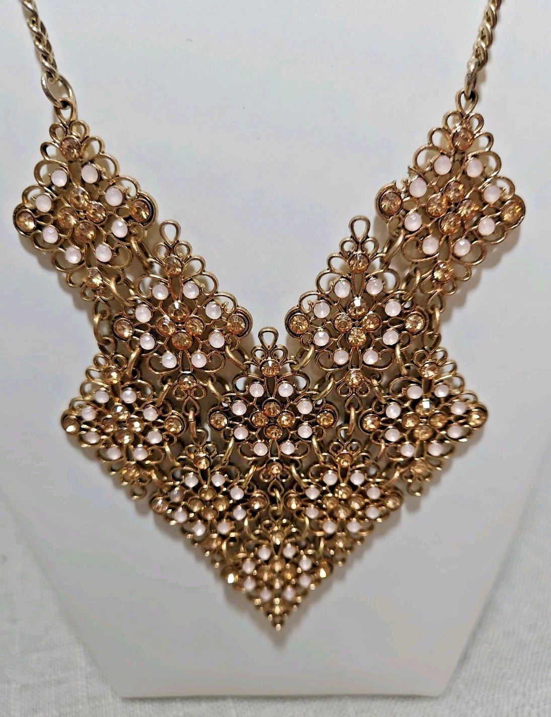 Light Pink And Gold Statement Bib Necklace Gold Tone Princess