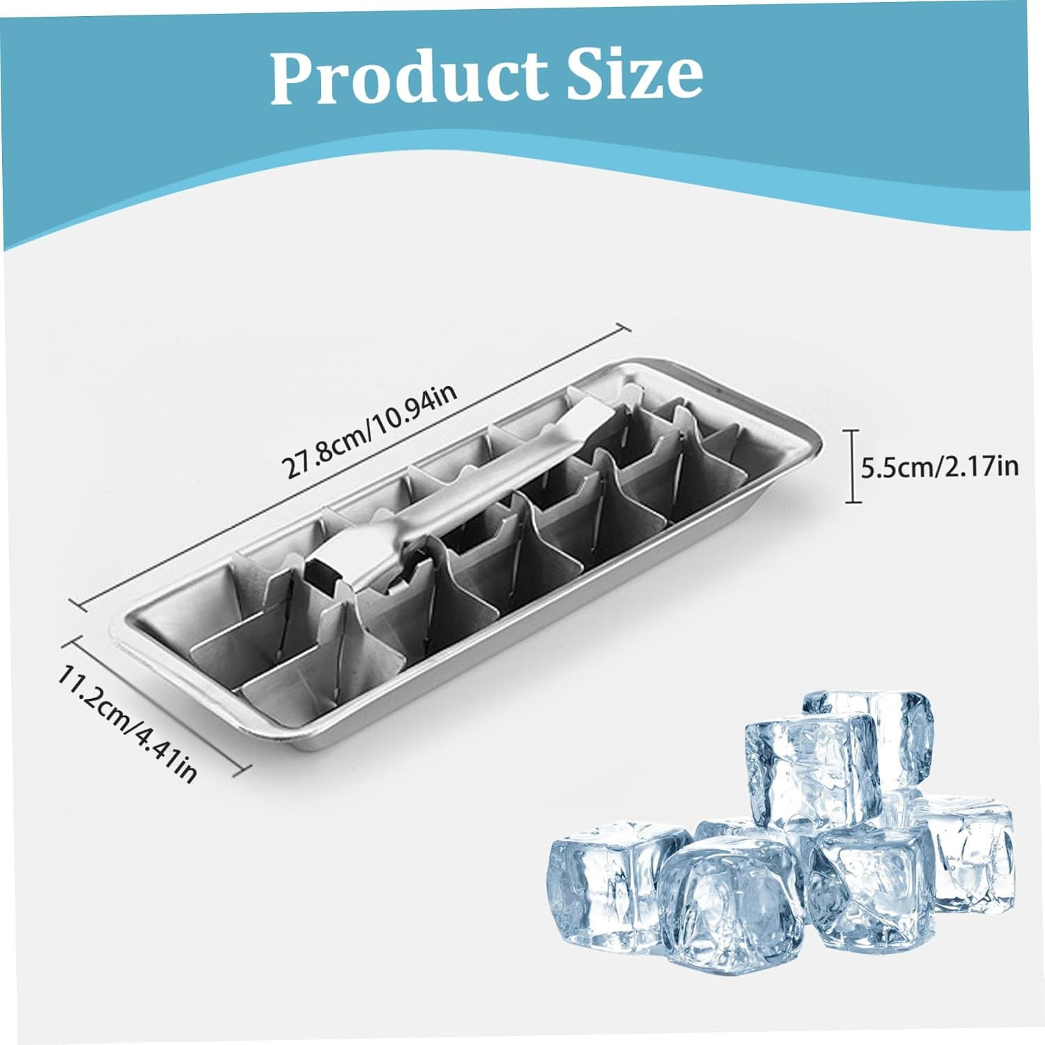 Stainless Steel & Metal Ice Cube Trays with Handle 18-Slot Small Ice Cube Mold