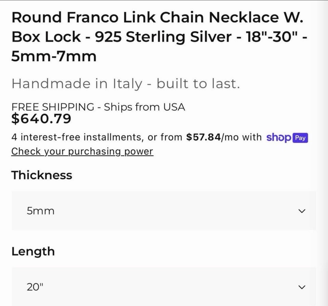 5mm 20” 925 Sterling Silver Harlembling Franco Chain With Box Lock – New