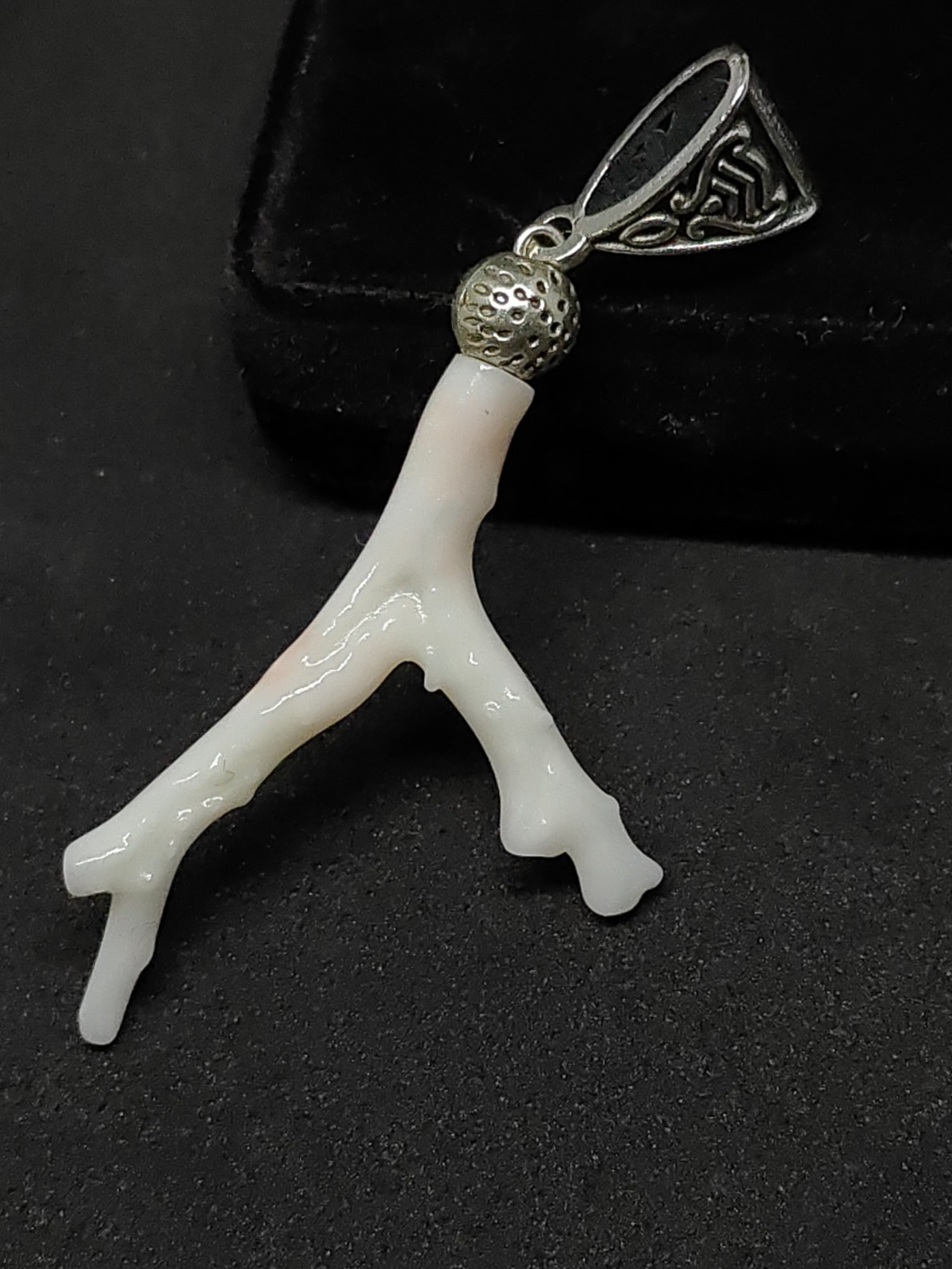 AAA Japanese White Coral Branch Pendant: Silver Brass, Natural Gemstone
