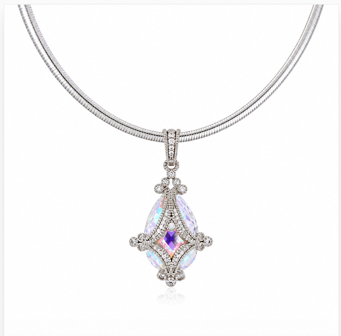 Judith Ripka JRJ865 Fabergé Style Briolette Aurora Borealis CZ Enhancer Necklace