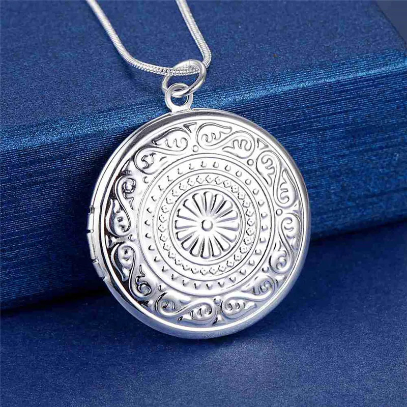 Photo Frame Pendant Necklace 925 Sterling Silver Oval Heart Locket Jewelry