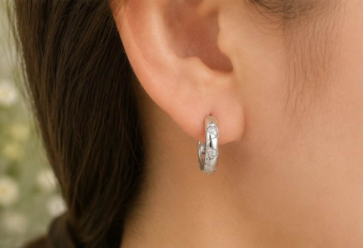 1Ct Round Cut Simulated Diamond Huggie Hoop Earrings 14K White Gold Plated