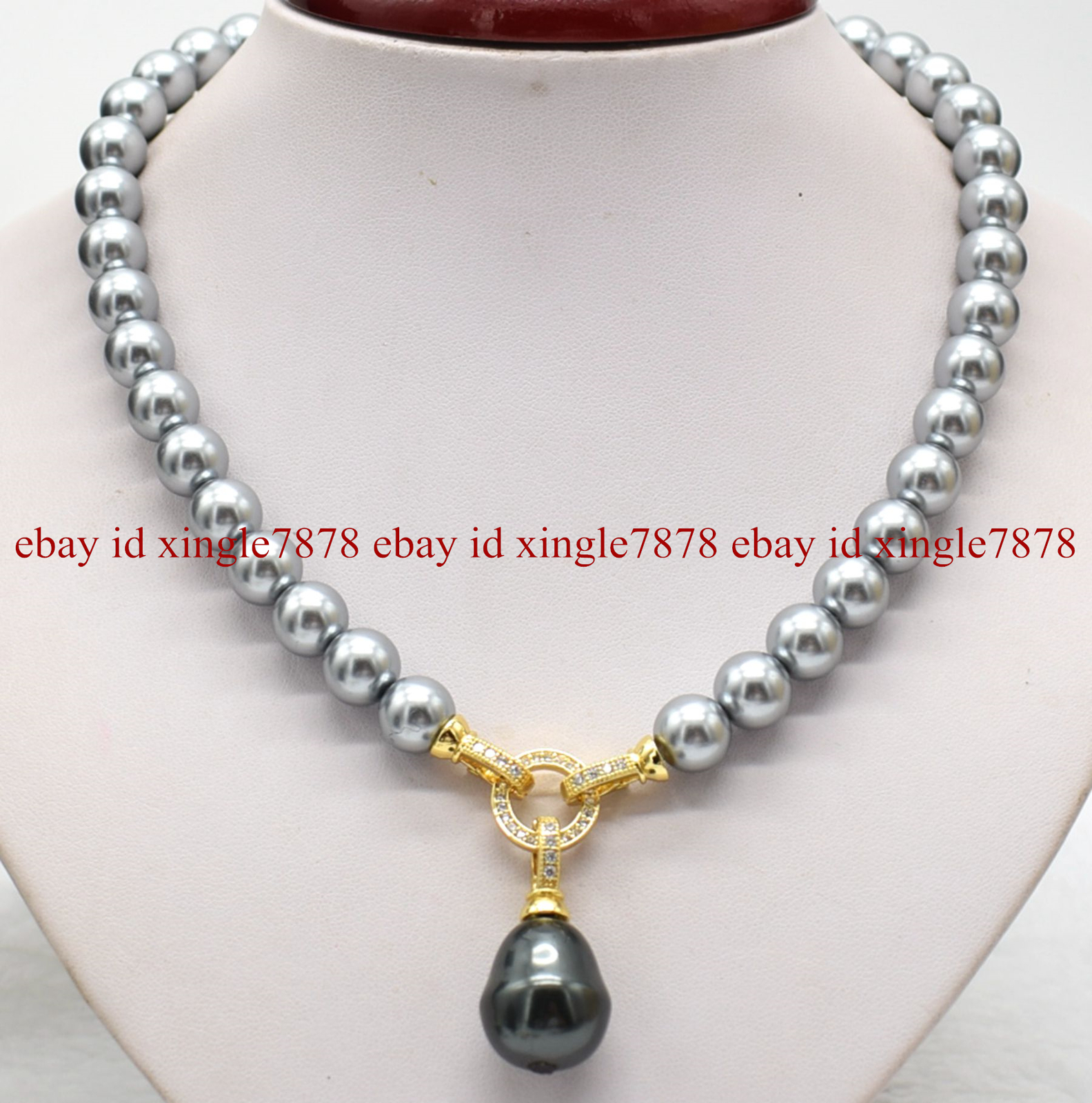 Natural 10mm Gray South Sea Shell Pearl 17-19mm Teardrop Pendant Necklace 20″