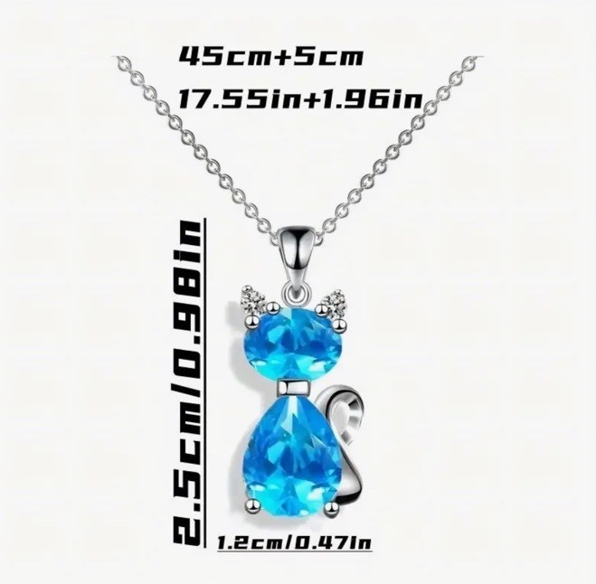 Silver Elegant Cat Clear Crystal Pendant Necklace Fashion Fun Jewelry