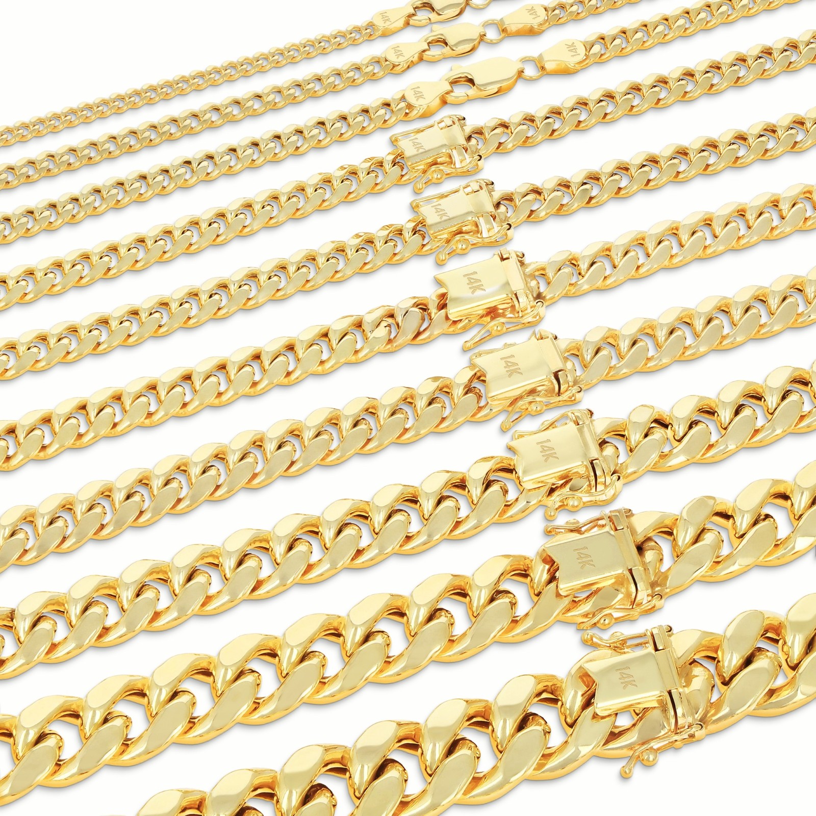 14K Real Yellow Gold 3mm-12.6mm Miami Cuban Lightweight Chain Necklace Bracelet