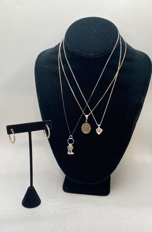 Sterling Silver 925 Jewelry Lot 3 Pendant Necklaces Twisted Hoop Earrings 14.3g