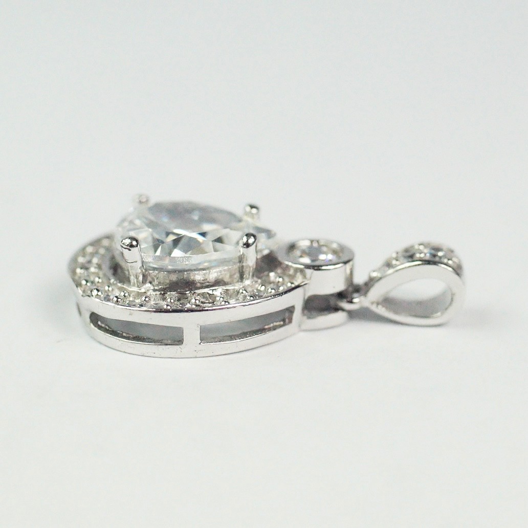 Sterling Silver White Clear Colorless CZ Teardrop Halo Pendant
