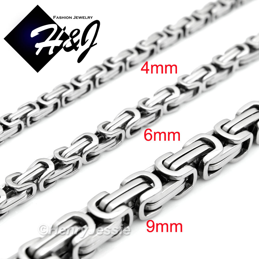 18-40″MEN’s Stainless Steel 4mm/6mm/9mm Silver Byzantine Box Link Chain Necklace