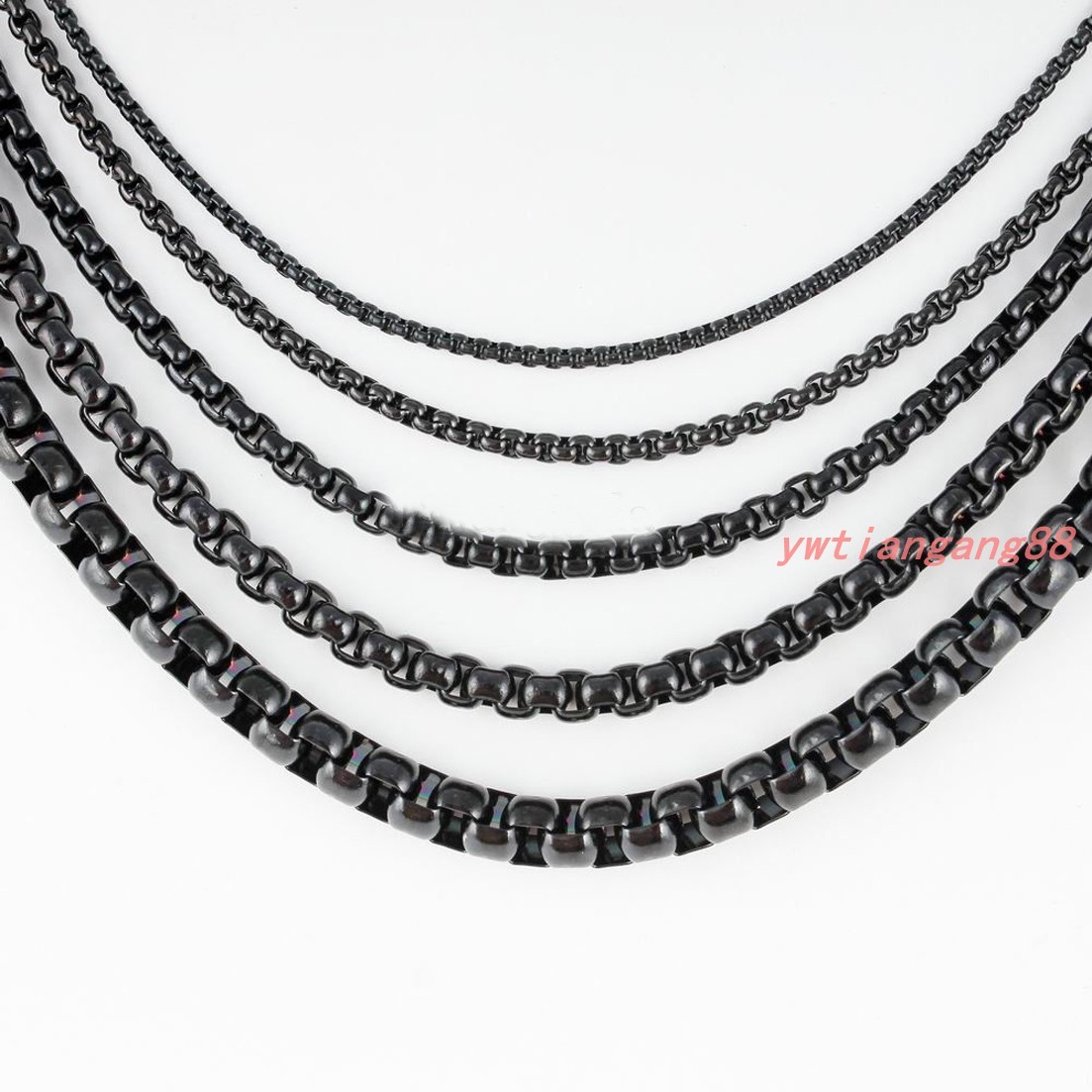 2/3/4/5mm MENS Chain Black Tone Round Box Link Stainless Steel Necklace Bracelet