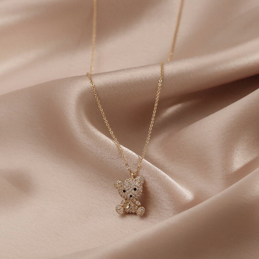18K Gold Plated Cute Teddy Bear Pendant Necklace for Women