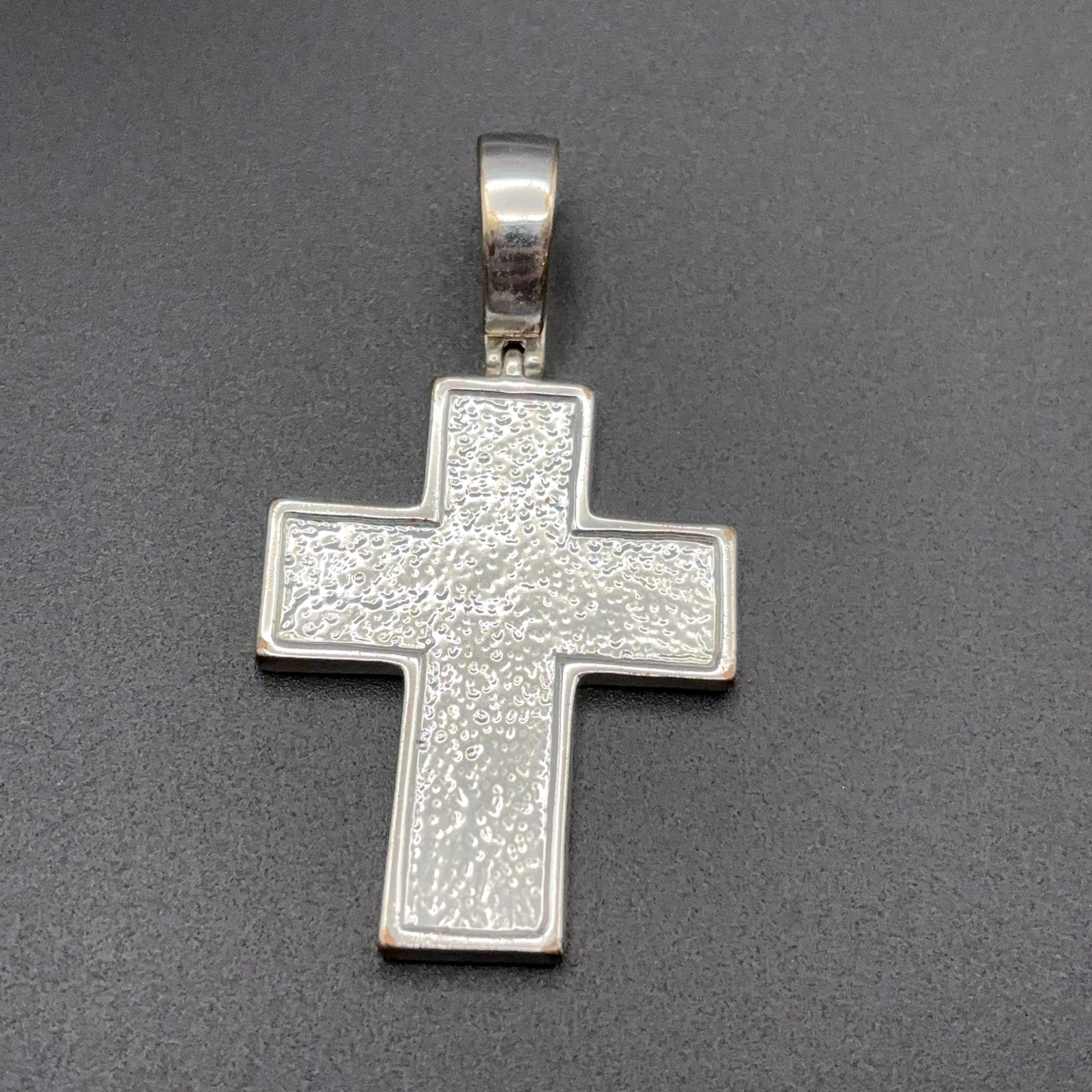 Silver Tone Abalone Shell Inlay Cross Pendant Hinged Bail