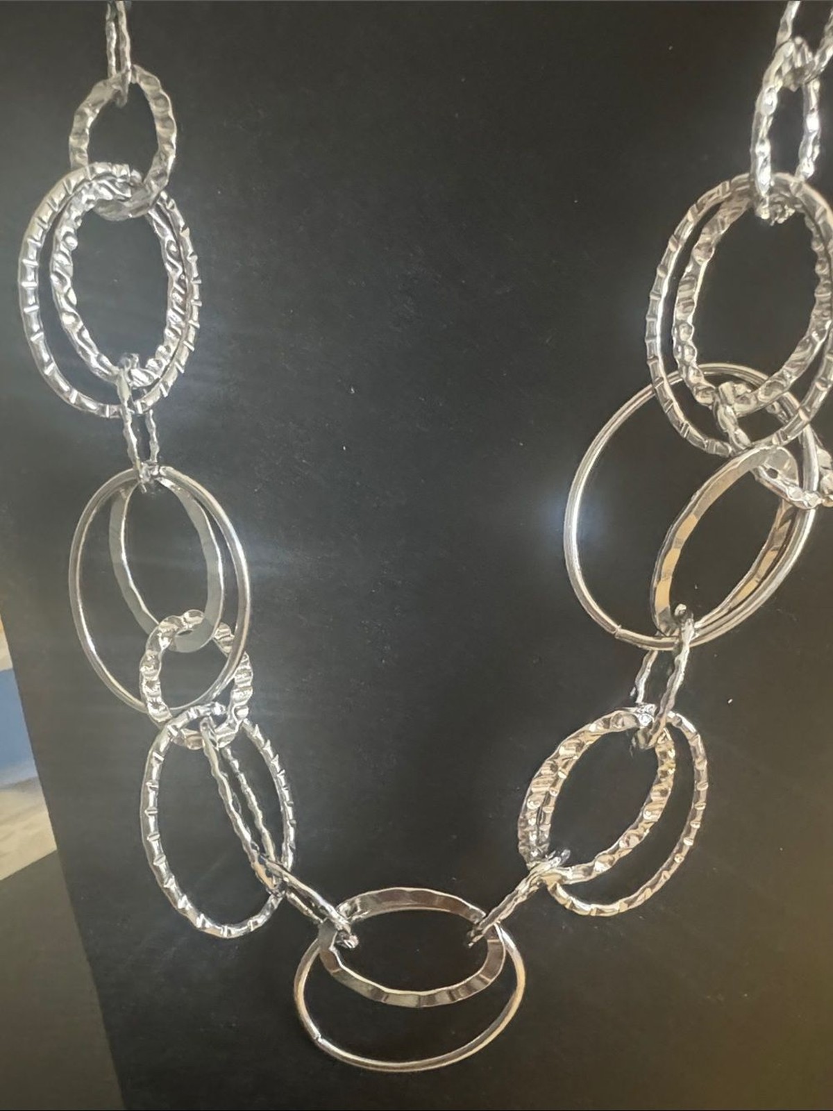 Silver Tone Interlocking Oval Circle Statement Necklace | Modern Chunky Link Fas