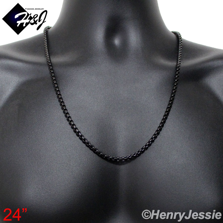 18″-40″MEN’s Stainless Steel 5mm Black Plated Box Link Chain Necklace*N120