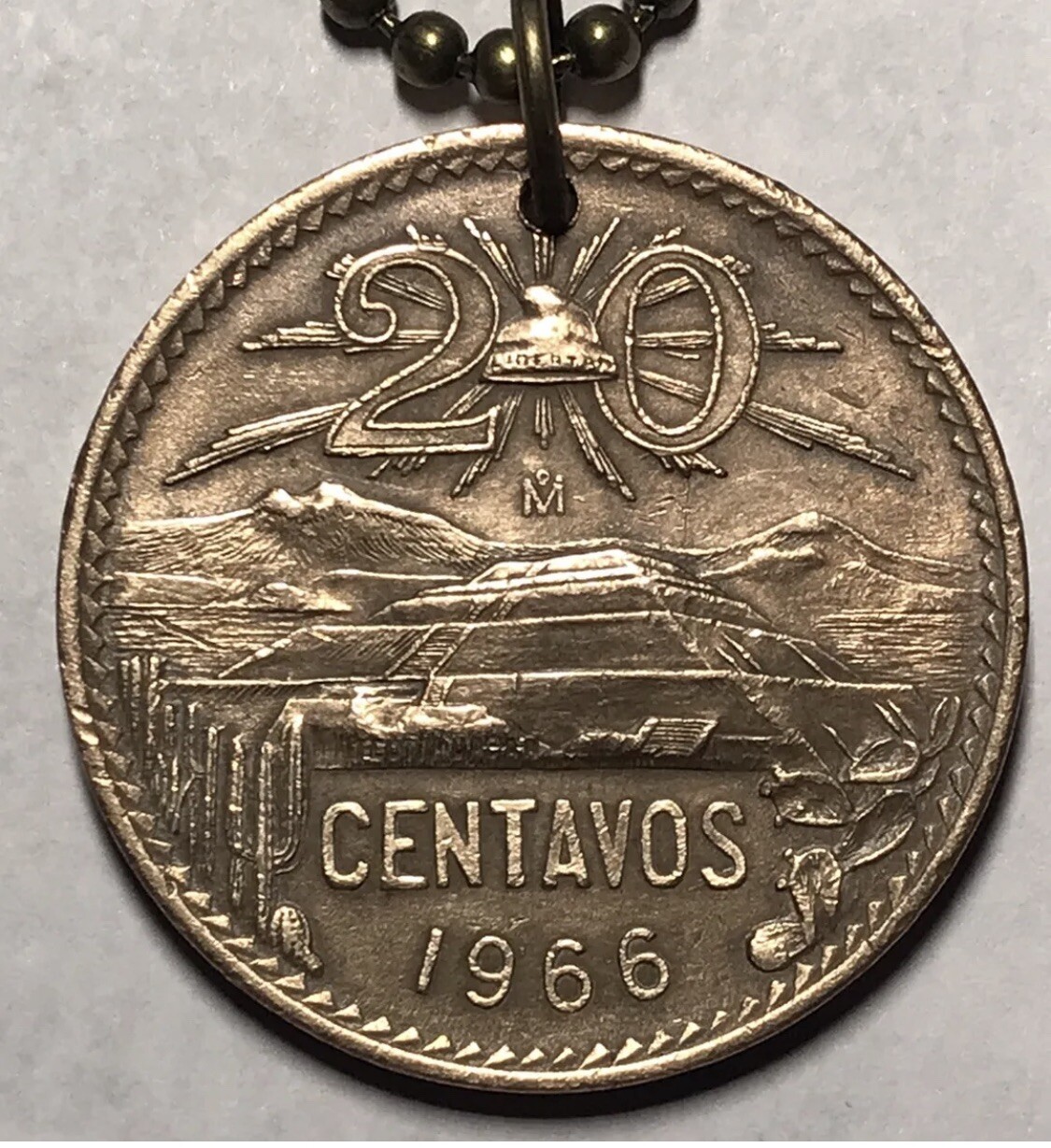 1966 Mexico Circulated Coin Pendant with 24″ Adjustable Ball Chain. Great Gift🎁