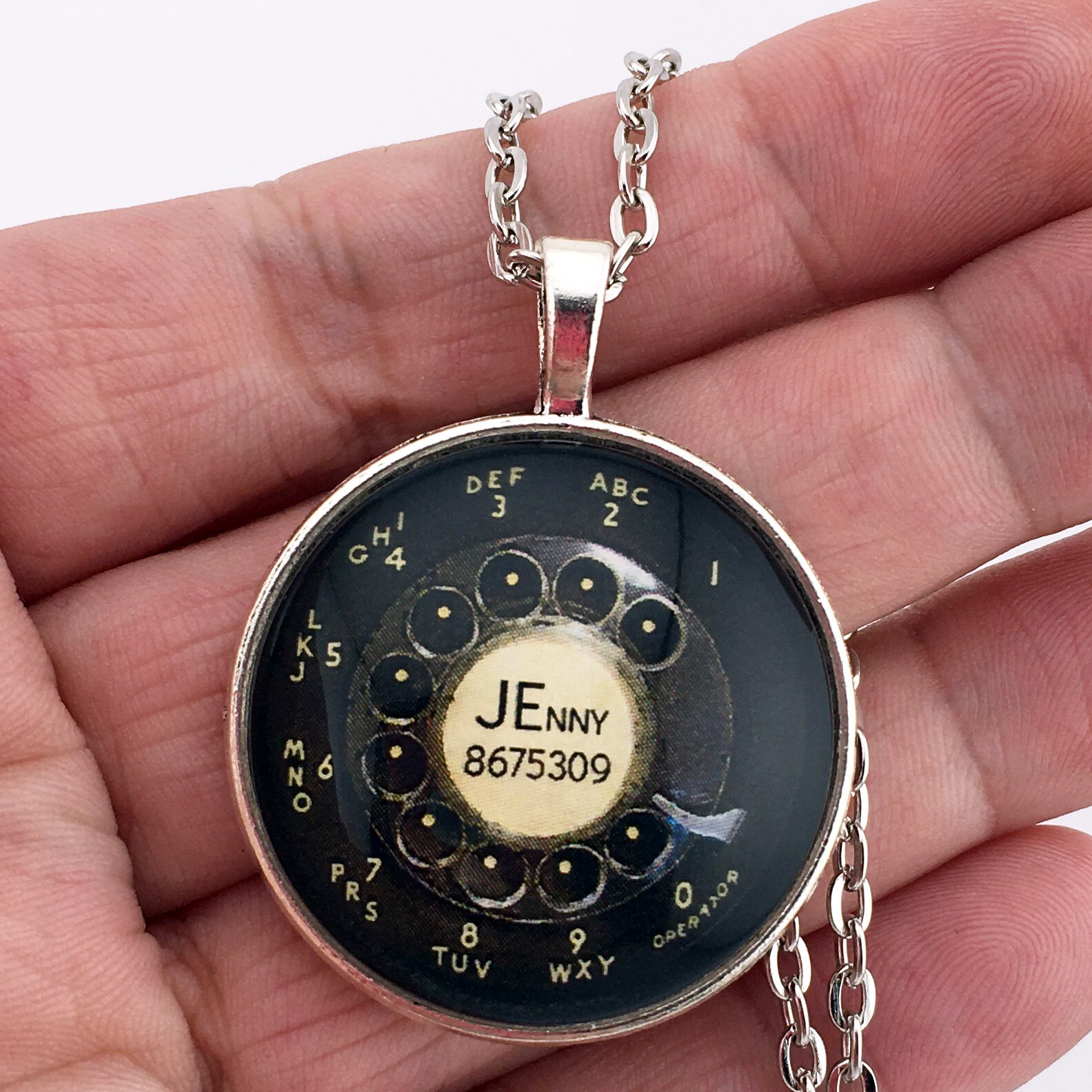 JEnny 867-5309 Telephone Dial Keychain or Necklace GOT YOUR NUMBER Tommy Tutone