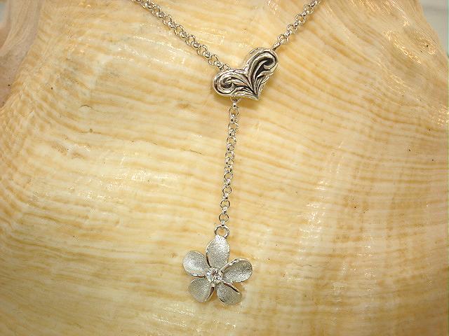 11.5MM 14K WHITE GOLD-PLATED 925 SILVER HAWAIIAN PLUMERIA CZ ADJUST NECKLACE #1
