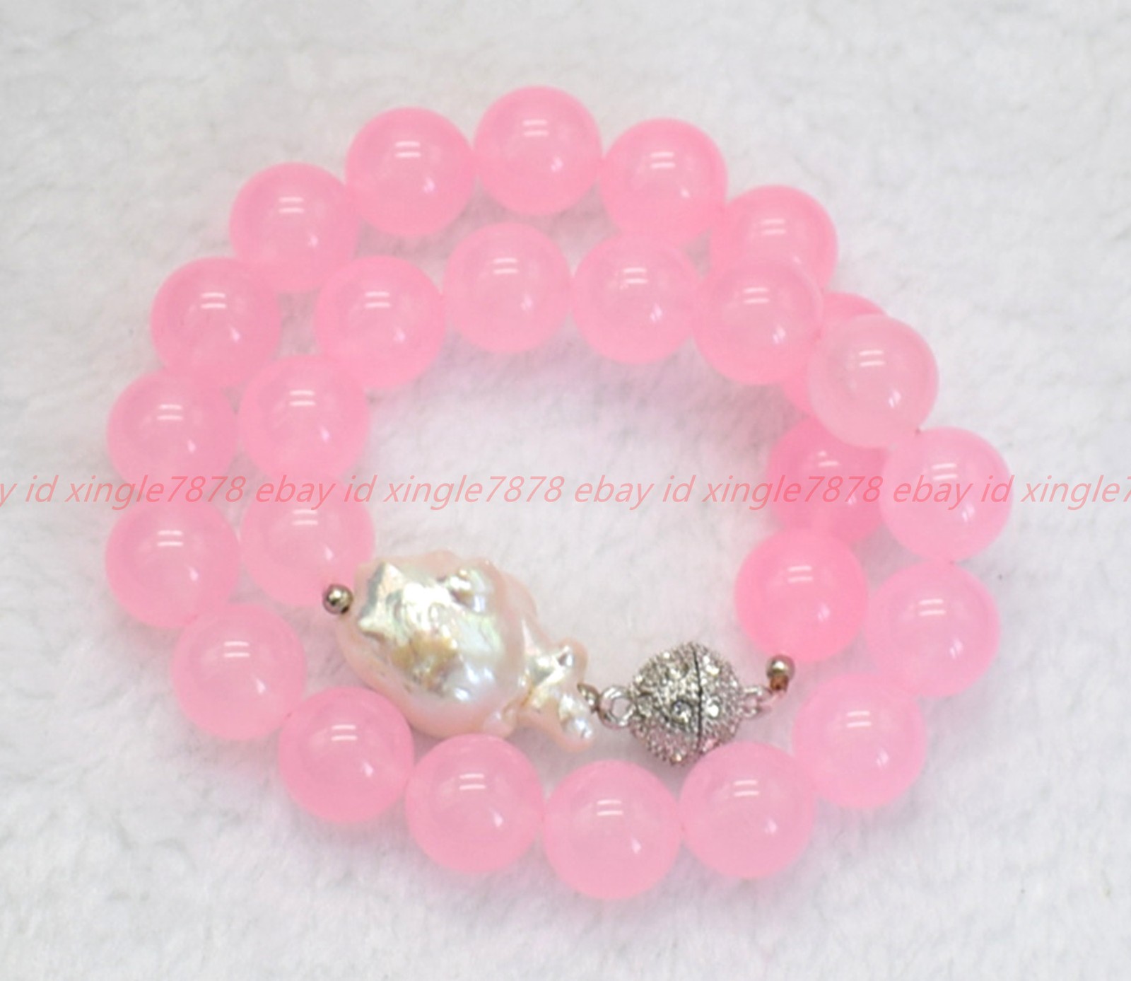 Natural 10/12/14mm Pink Jade White Baroque Pearl Round Beads Necklace 16-28in