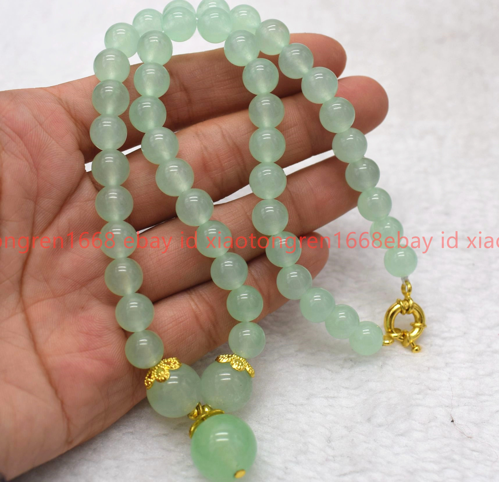 Handmade Natural 8mm Light Green Jade Gems Round Beads Pendant Necklace 16-24in