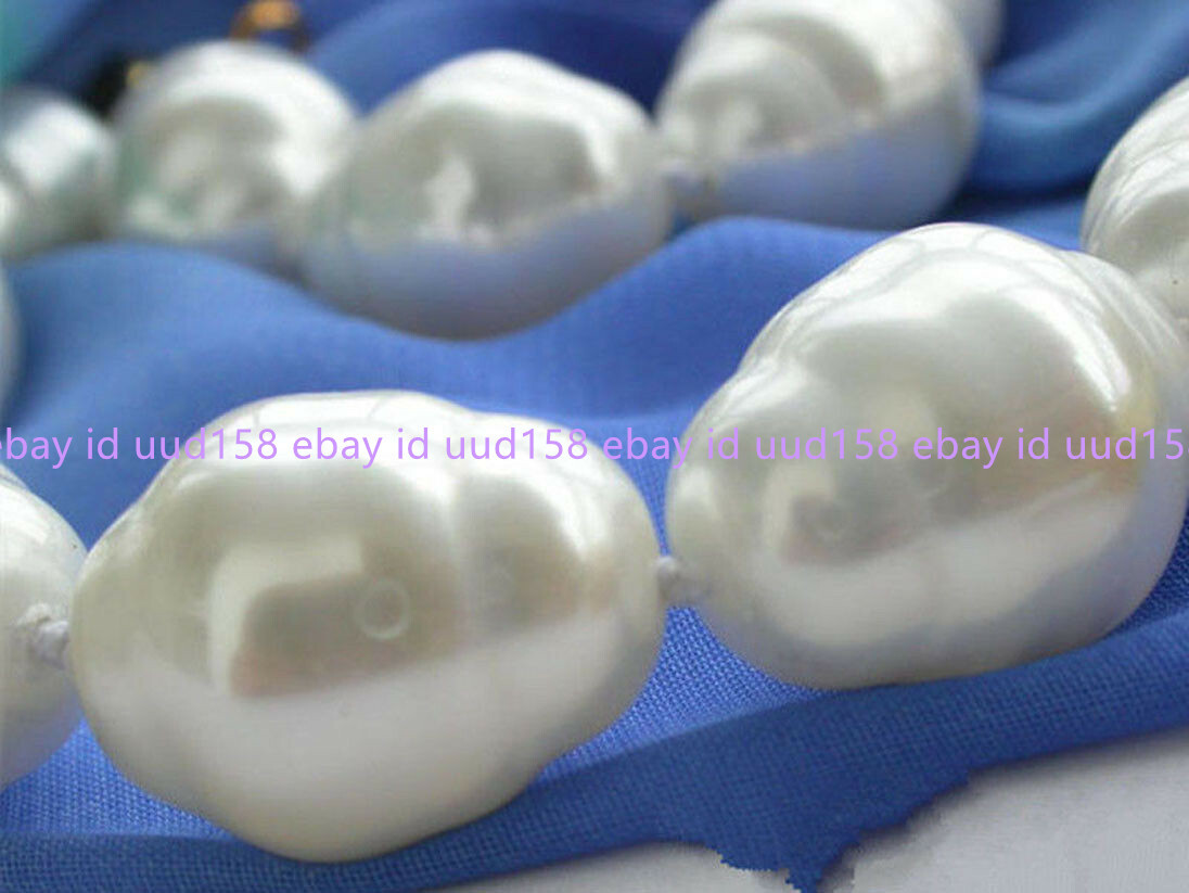 HUGE AAA++ LARGE FASHION 20MM SOUTH SEA WHITE BAROQUE SHELL PEARL NECKLACE