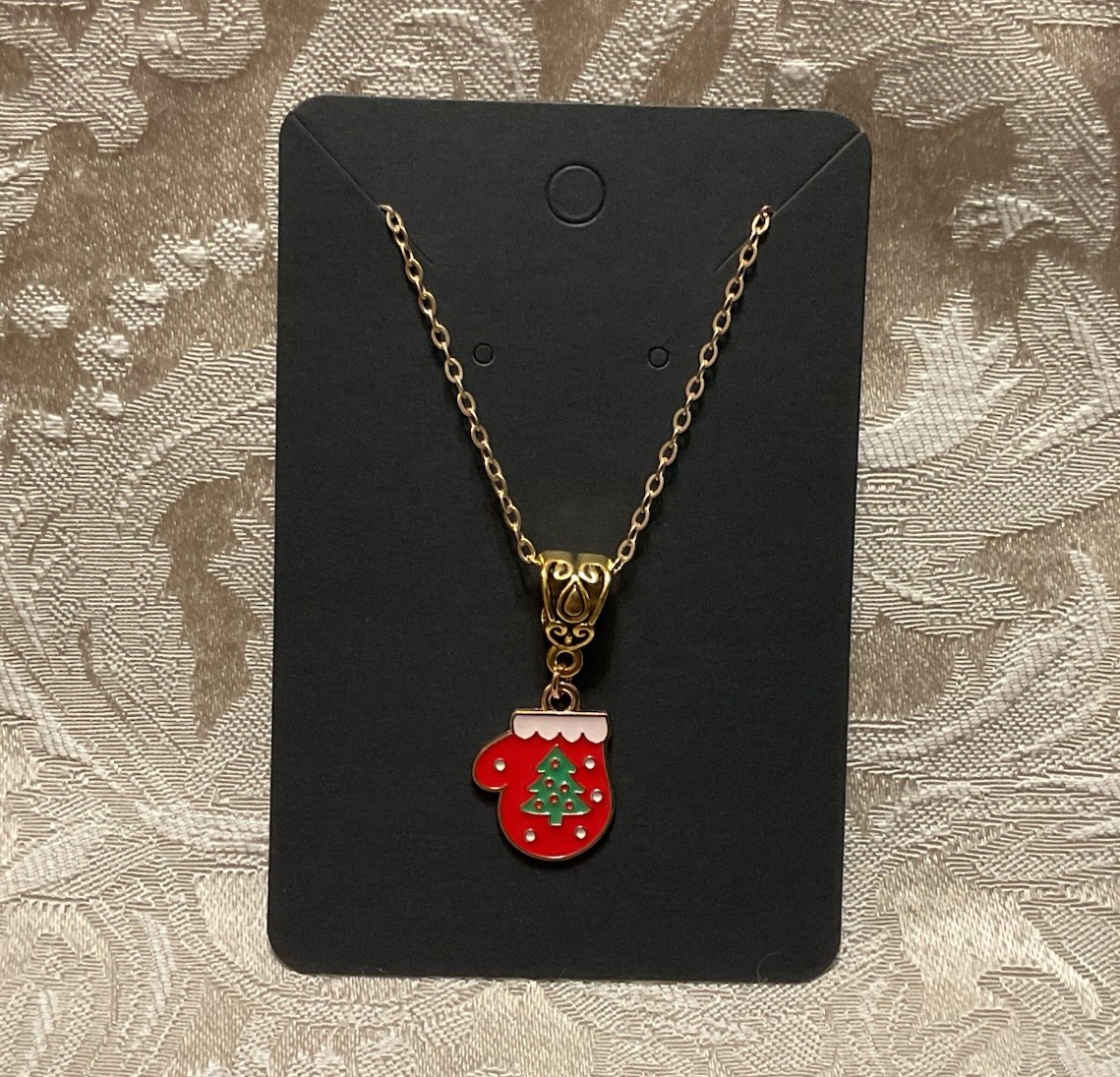 Decorative Christmas Mitten Charm Christmas Holiday Boho Trendy Gold Necklace