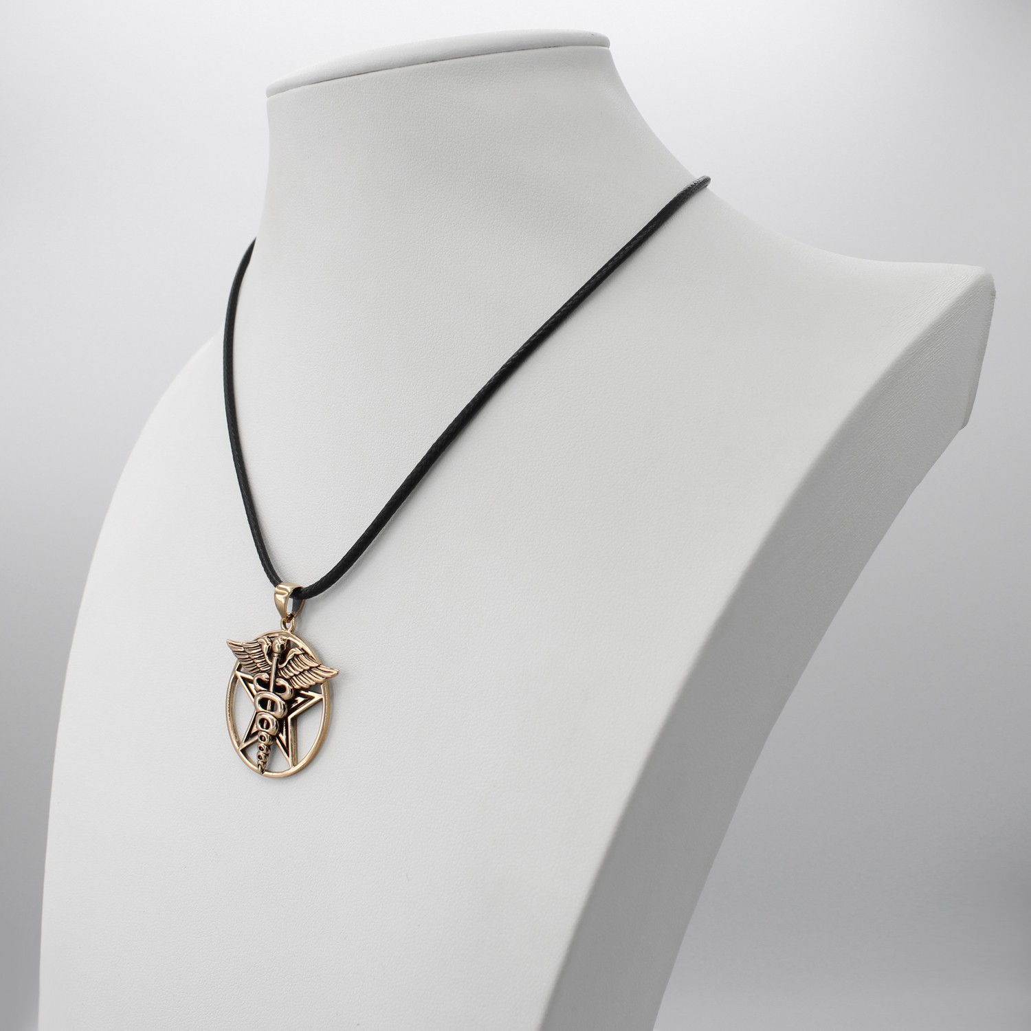 Bronze Caduceus Pentacle Pendant Necklace Jewelry Medical Pentagram