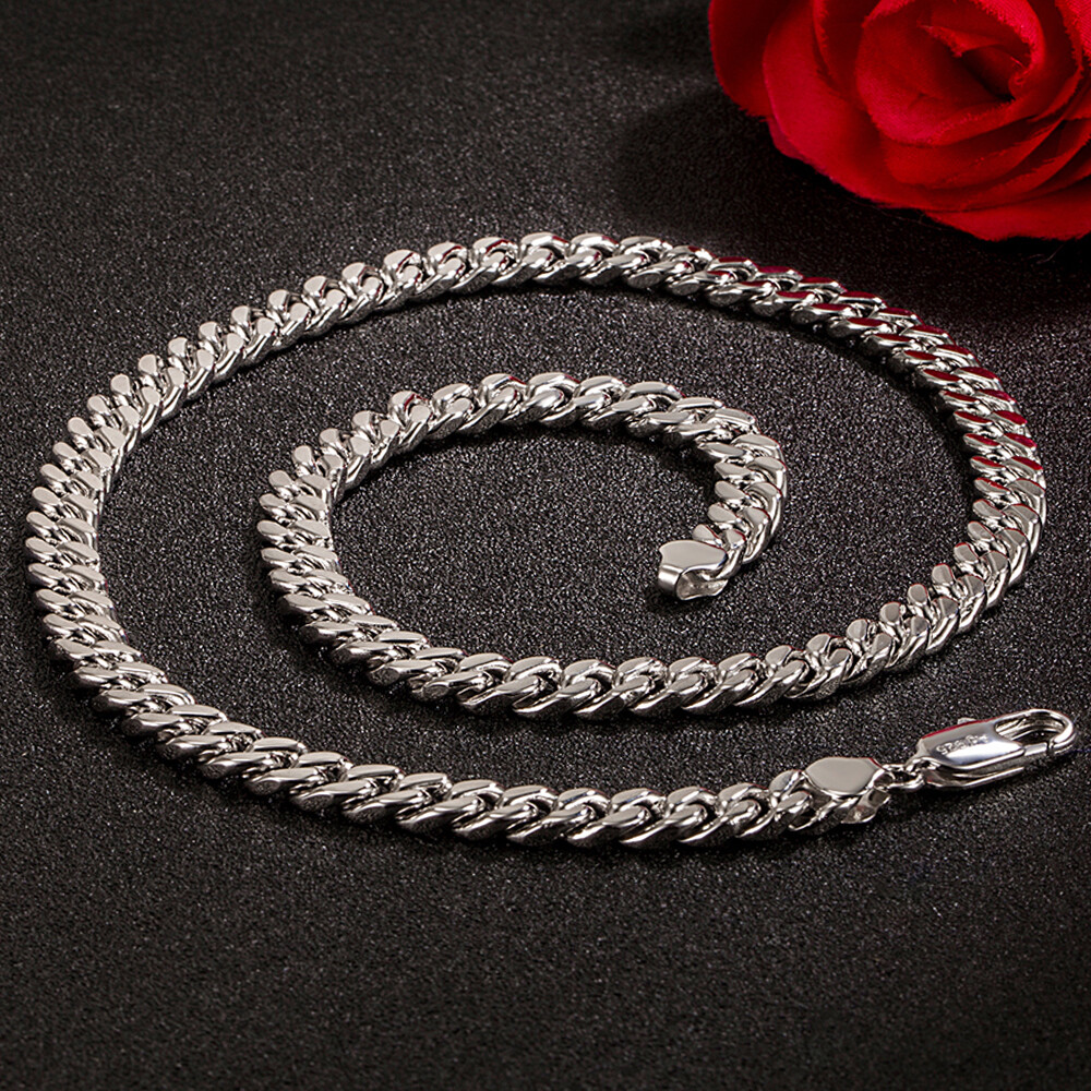 8mm 18″-30″ 925 Sterling Silver Curb Cuban Link Chain Necklace for Men & Women