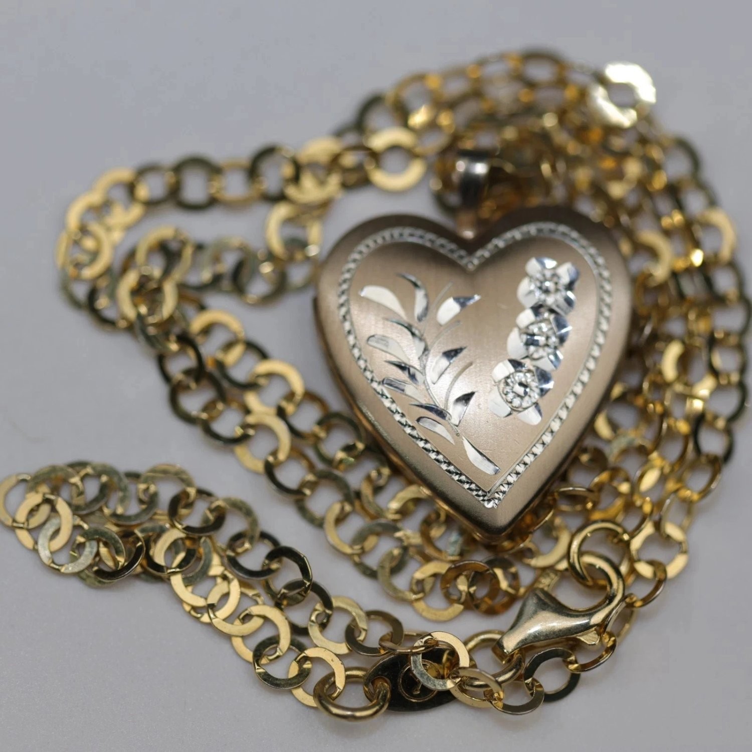 Ppc Sterling Silver Gold Vermeil Heart Locket Necklace Floral Italy 925 18