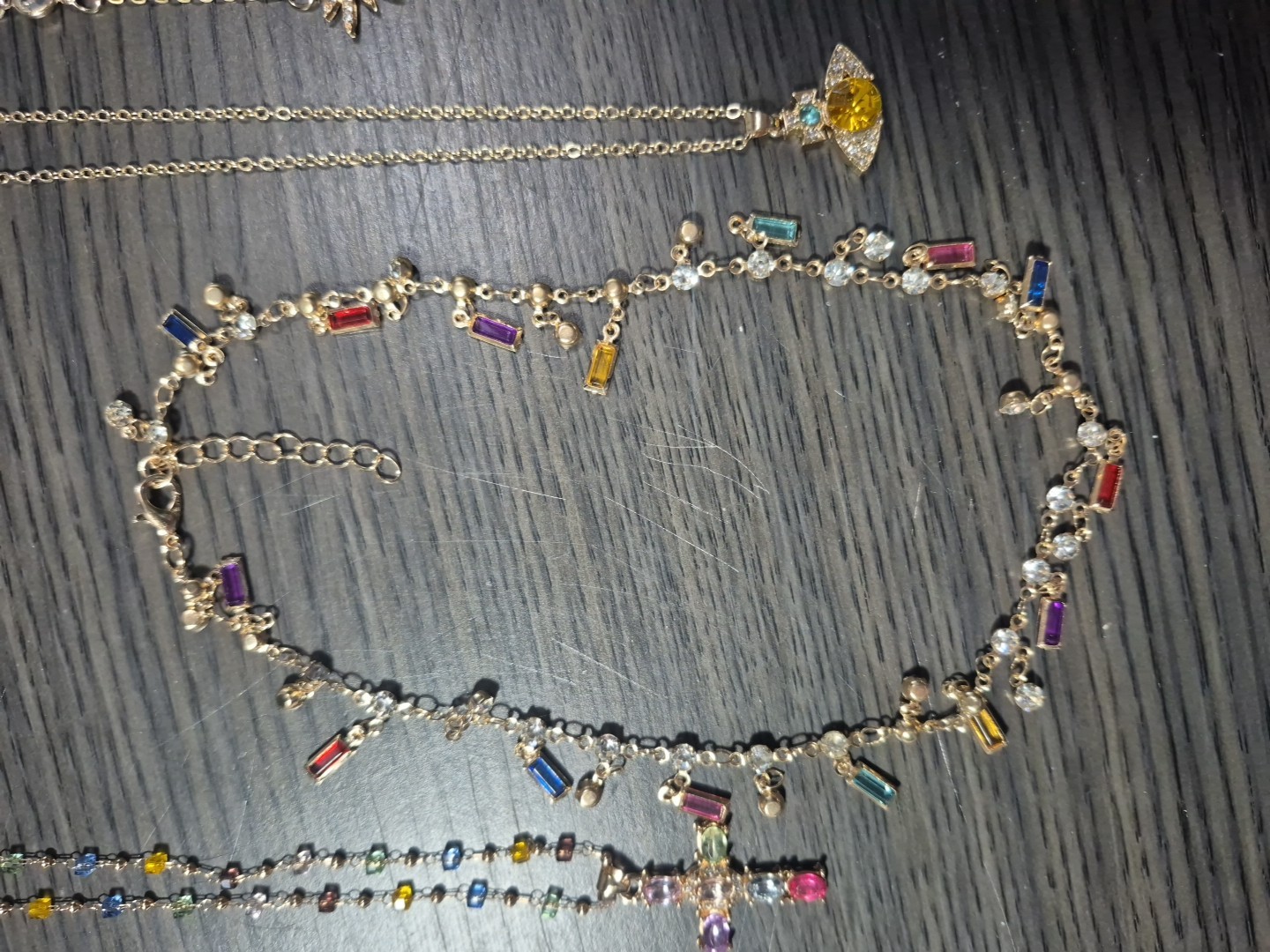 5 Piece Lot Colored & Clear Gold Tone Fashion Necklaces And Bracelet