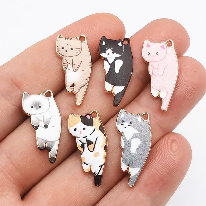 12PCS Gold Tone Enamel CAT Charm Pendant, Halloween Charms 12X25mm LCRG12