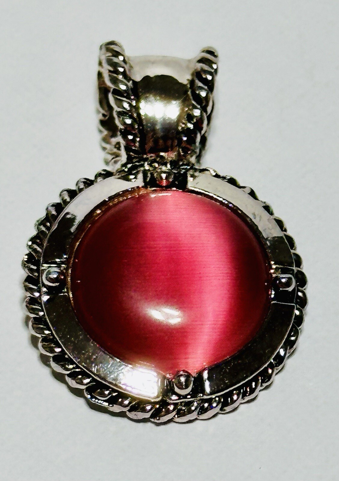 Roman Silver Tone Pink Acrylic Double Sided Pendant 1.25in.