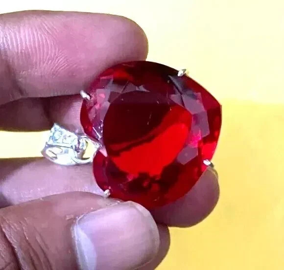 45.70Ct Flawless Heart Cut Red Topaz Pendant Sliver Jewelry Gemstone With Chain