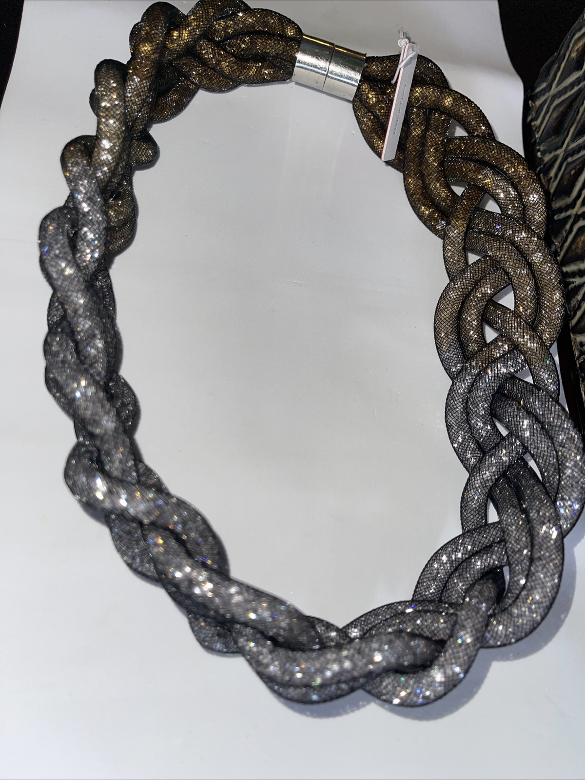 Christian Siriano Braided Rope Black Pewter Statement Necklace NEW