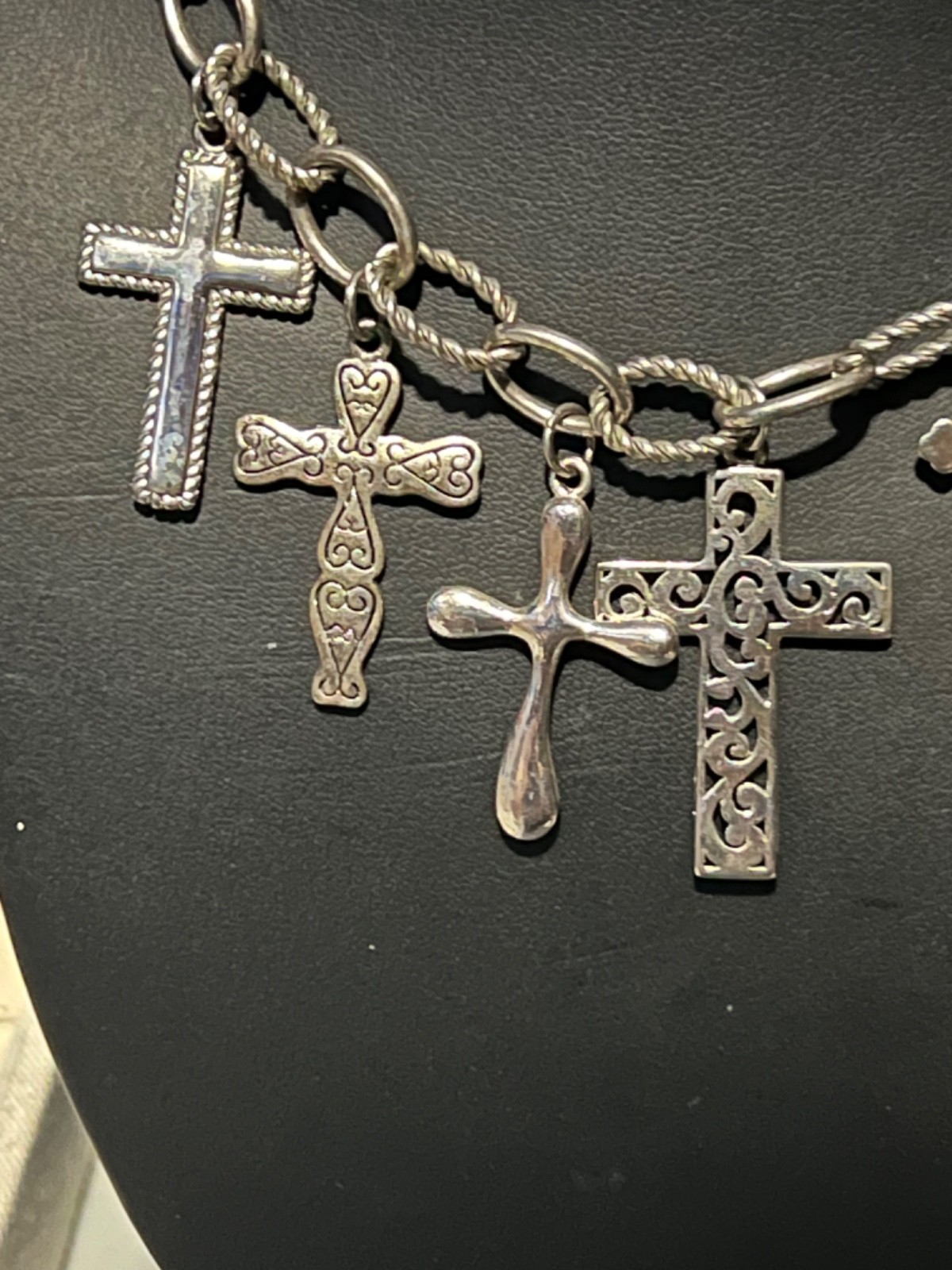 Silver-tone Various Cross Pendant Charms Chain-link Necklace