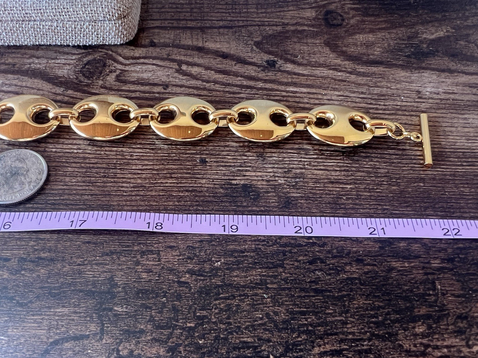 $155 X-Large Adjustable Golden Puffy Mariner Coffee Bean Link Statement Necklace