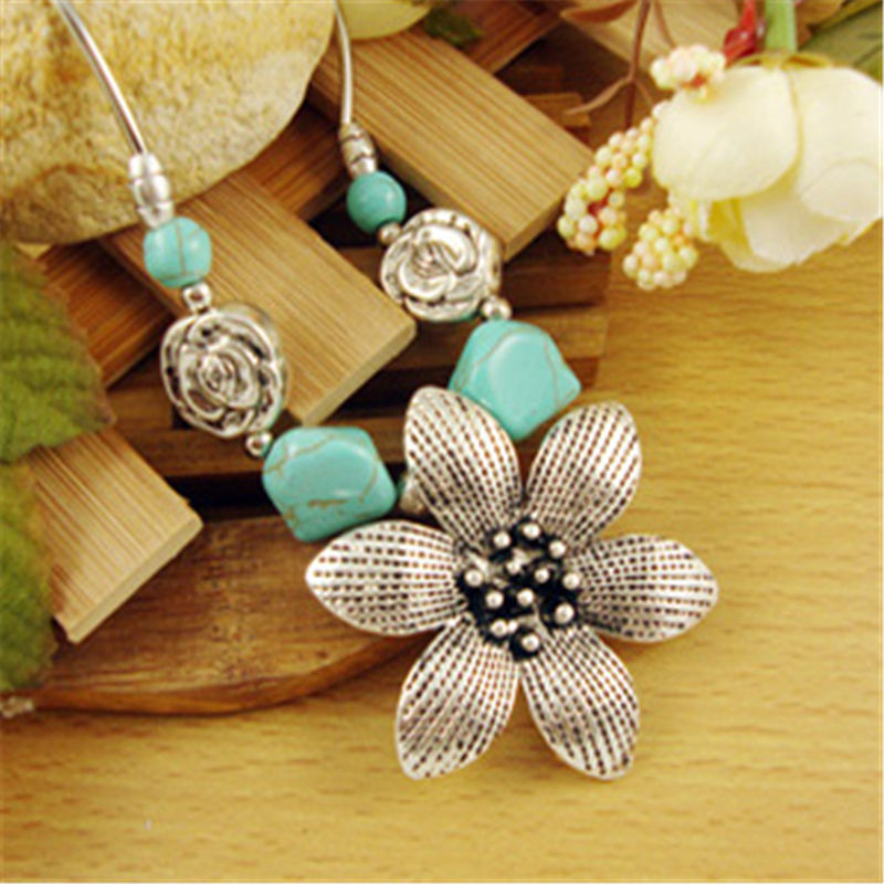 9 style Vintage Women’s Tibetan Silver Turquoise Beads String Pendant Necklace