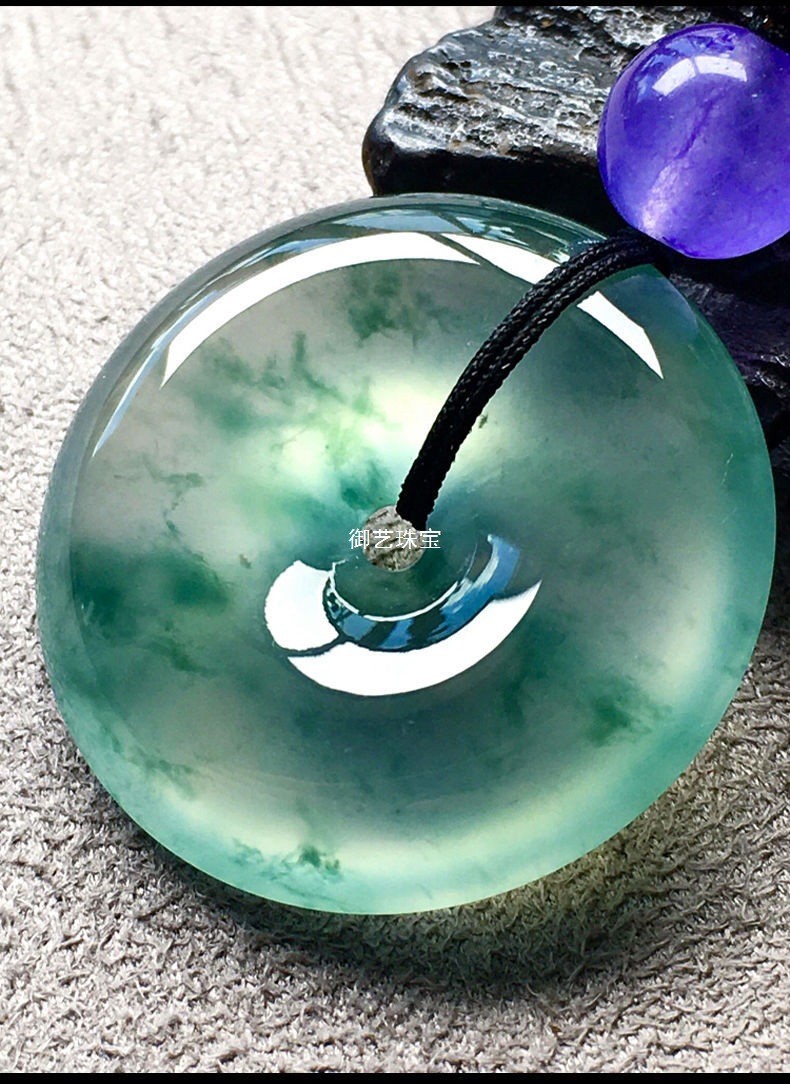 A Grade Myanmar High Ice Floating Jadeite Safety Buckle 25mm Lucky Jewelry