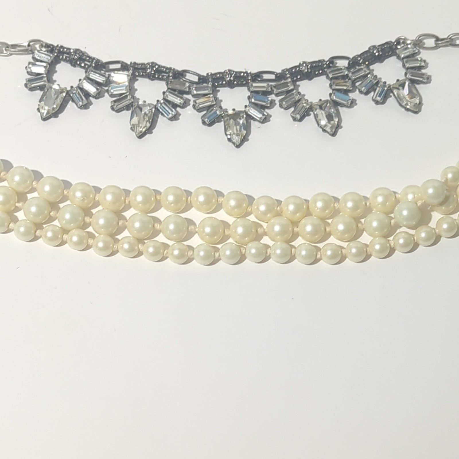 Stella & Dot 5-in-1 Convertible Statement Necklace Silver Pearl Crystal Layered.
